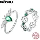 WOSTU – bague en argent Sterling 925 avec Zircon vert petite abeille émeraude trèfle à quatre