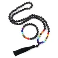 Lucky ly – colliers et Bracelets perlés Chakra 7 8mm collier en pierre d'onyx noir mat ensembles