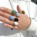 Bagues Vintage en pierre d'agates naturelles couleur argent Lapis lazuli opale bijoux ajustables