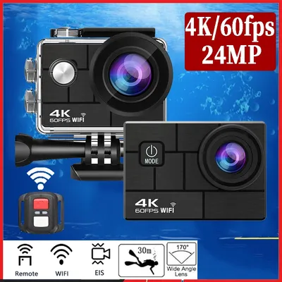 Caméra d'action pour casque Ultra HD 4K 60FPS 170D 24MP 2.0 LCD EIS WiFi 30M étanche télécommande