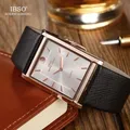 IBbucUltra-Mince Rectangle Cadran Hommes Montres Bracelet En Cuir Souple Montre-Bracelet À