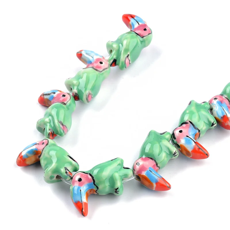 Perles en céramique pingouin peintes à la main, 5 pièces, accessoires de bricolage, amples, couleur Orange/rouge/rose/noir, bijoux en céramique animale