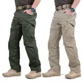 Pantalon militaire tactique à poches multiples pour homme Slim Cargo à carreaux élastique