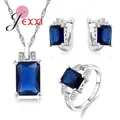 Ensemble de bijoux en argent regardé 925 pour femmes collier pendentif CZ bleu ensemble de