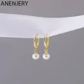 ANENJERY – boucles d'oreilles en perles plates pour femme et fille couleur argent breloques