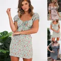 Mini robe imprimé Floral manches bouffantes épaules dénudées taille élastique style Boho pour