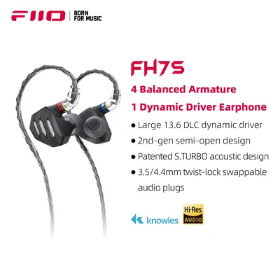 FiiO-Écouteurs intra-auriculaires FH7/FH7S haute performance technologie hybride 1esse + 4BA IEM