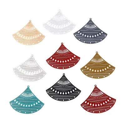5 pendentifs d'estampage en filigrane coloré en forme d'éventail pour bricolage bijoux