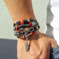 IFMIA – Bracelets tressés en cuir multicouches pour hommes Vintage feuille d'amour corde
