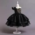 Robe d'été noire pour enfants tenue de soirée formelle de Rh à paillettes motif floral pour