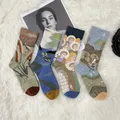 Chaussettes colorées en coton peigné pour hommes et femmes peinture à l'huile rétro dessin animé