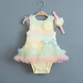 Robe d'été en dentelle arc-en-ciel rayée pour bébés filles vêtements de princesse pour enfants