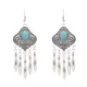 Boucles d'oreilles afghanes à long pompon pour femmes boucles d'oreilles pendantes en pierre bleue