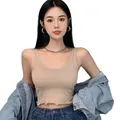 Women Solid Color Padded Camisoles Base Shirt Sexy T Shirt Sleeveless Tank Top Pullover Crop Top