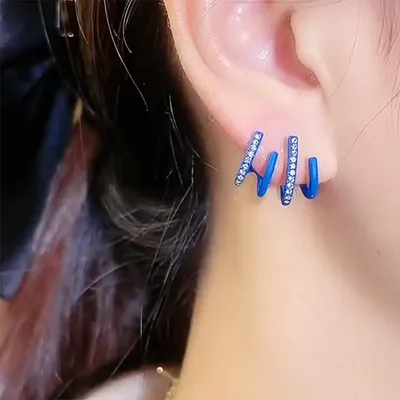 LATS Klein – boucles d'oreilles bleues pour femmes Design de Niche à la mode à quatre griffes