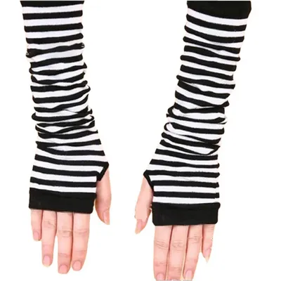 Manchons de bras rayés pour femmes protection solaire décontractée Patchwork gants demi-doigts