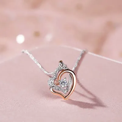 Collier pendentif coeur Moissanite pour femme argent 925 plaqué or rose bijoux de luxe
