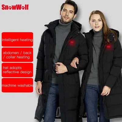 SNOWWOLF-Veste chauffante USB pour hommes et femmes longue capuche manteau chauffant vêtements
