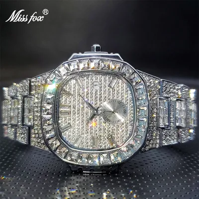 MISSFOX – montre classique en diamant pour hommes avec Double cadran carrée grande taille