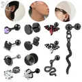 ZS 1/2PC Couleur Noire En Acier Chirurgical Boucle D'oreille Pour Femmes Hommes Punk Serpent