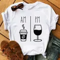 T-shirt manches courtes col rond femme décontracté et humoristique avec verre de vin imprimé