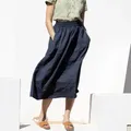 Jupes décontractées en coton et lin pour femmes jupe longue élastique taille haute ligne A mode