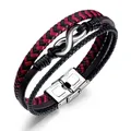 Bracelet en cuir de haute qualité pour hommes bijoux en acier inoxydable multicolore rouge et noir