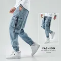 Pantalon cargo en jean pour homme streetwear japonais style Harajuku décontracté hip hop baggy