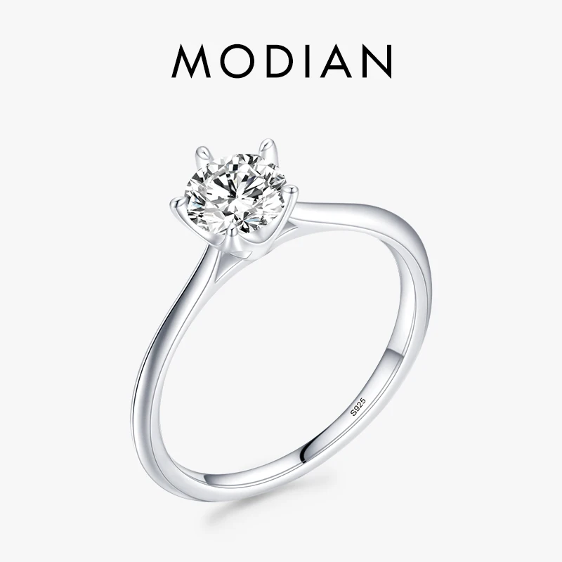 Modian 925 en argent Sterling Simple rond clair CZ classique mariage fiançailles simulé diamant bande anneaux pour les femmes bijoux fins