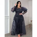 Robe longue de forme trapèze pour femme tenue de soirée grande taille manches bouffantes taille