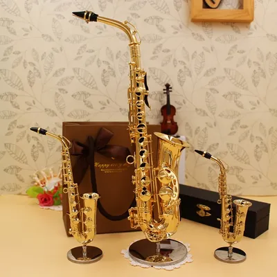 Saxophone Miniature en cuivre avec Base modèle de maison de poupée Mini Alto Tenor décoration de