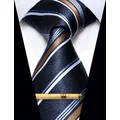 Cravate à rayures pour homme classique bleu foncé blanc marron à la mode