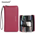 Geestock-Portefeuille antivol en cuir véritable pour femme porte-monnaie long porte-cartes poche