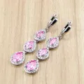 Boucles d'oreilles longues goutte d'eau pour femme zircone cubique rose perles CZ blanches bijoux