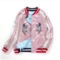 Veste de Baseball en Satin Double Face pour Femme Bomber Sukajan Manteau Brodé Rose Printemps