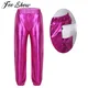 Pantalon de jogging extensible taille haute pour enfants pantalon métallique brillant pour filles