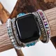 Bracelet de montre Apple Watch en pierre naturelle perles Boho 5 bracelet en cuir rond bracelet