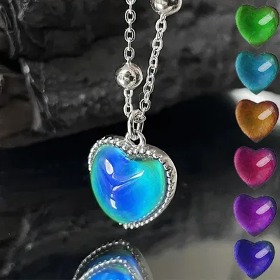 Collier avec pendentif d'humeur en forme de coeur de pêche contrôle de la température changement