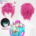 Anime Saiki Kusuo Cosplay Perruque avec Bonnet Cheveux Synthétiques Court Rose Heat Degré ix