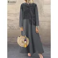 ZANZEA-Robe longue en peluche à col roulé pour femme manches longues patchwork moelleux robe