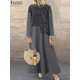 ZANZEA-Robe longue en peluche à col roulé pour femme manches longues patchwork moelleux robe