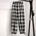 Pantalon décontracté à lacets pour femmes élastique longueur plaid vintage adt 2XL mode
