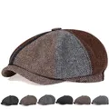 Chapeau de gavroche en tweed rétro pour hommes casquettes octogonales à visière chapeaux de béret