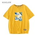 WAVLATII t-shirt à manches courtes pour femme Streetwear en coton jaune estival et à la mode avec