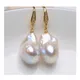 Boucles d'oreilles en argent sterling 925 et Zircon incrusté de perles baroques d'eau douce 100%