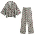 Pyjama à imprimé floral pour femme avec pantalon vêtements de nuit d'été et de printemps pour