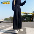 Jean noir style coréen pour femme pantalon de nettoyage Denim Vintage décontracté taille haute