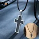 Vnox-Colliers pendentif croix pour hommes acier inoxydable fibre de carbone noire cadeaux