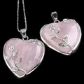 Collier pendentif fleur en alliage de quartz rose pour femme breloque coeur incrusté bijoux de