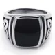 Bague en acier au titane punk pour homme grande pierre noire bague carrée document en argent